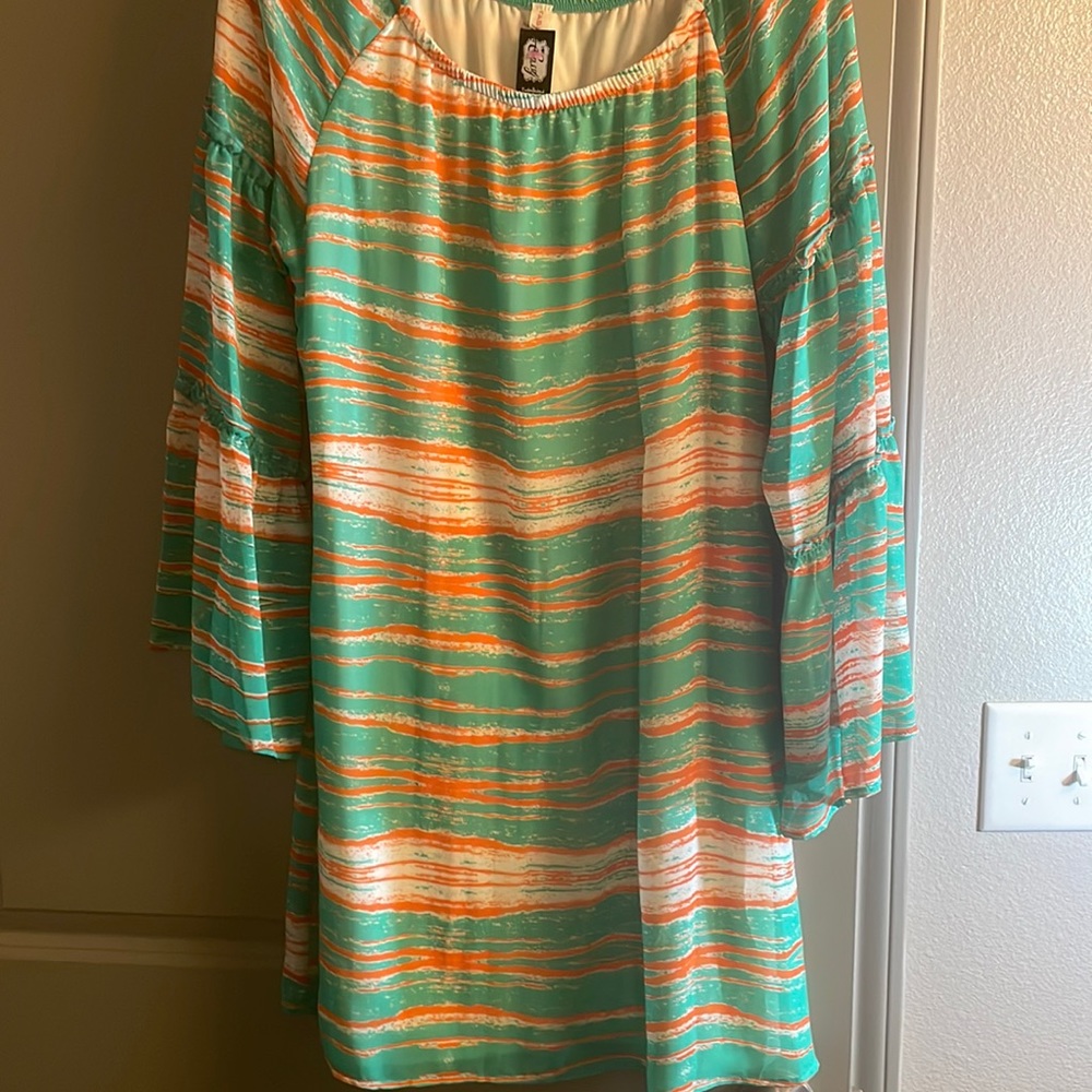 Fashionomics Orange green chiffon dress